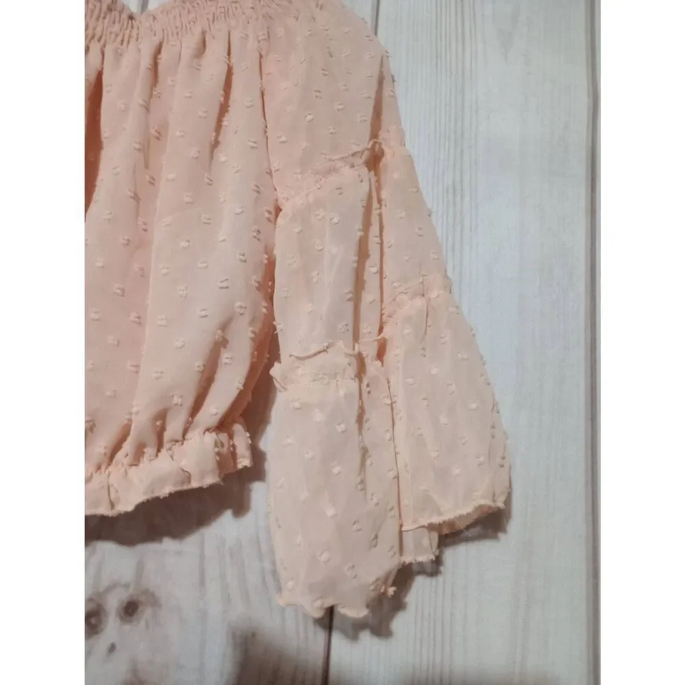 Peyton Bre Shirt Girls 12 Peach Boho Chiffon‎ Sheer Sleeves